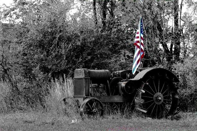 Tractor and flag BW color flag